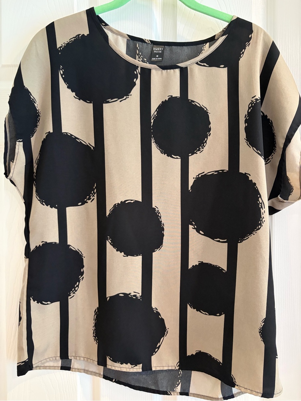 Emery Rose Black and Beige Graphic Dot Stripe Blouse-Medium